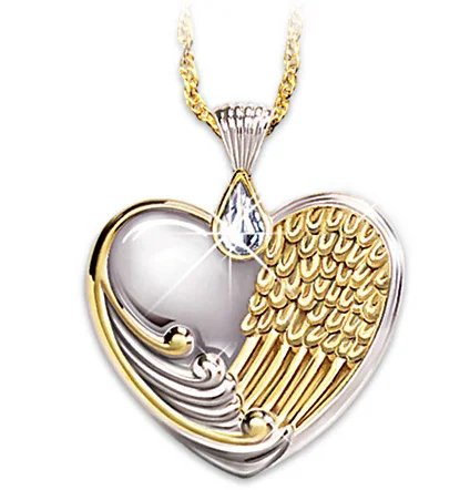 

Personalized Fashion Angel Wings Shining Rhinestone Wings Heart Pendant Necklace