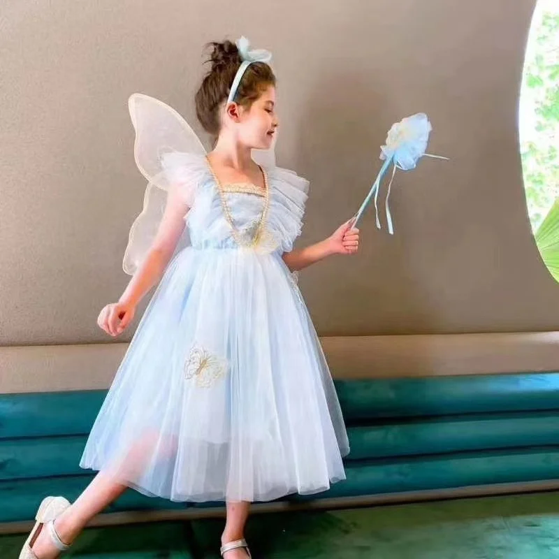 

052689 summer baby girl's dresses tulle print flower ruffles casual children's clothes kids clothing wholesale