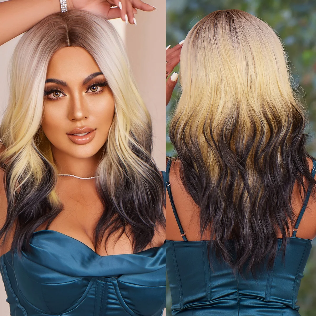 Color Italian Wave Synthetic Wigs Yellow Gradient Black Rainbow Hair Heat Resistant Fiber Natural Look Ginger Red Daily Use Wigs