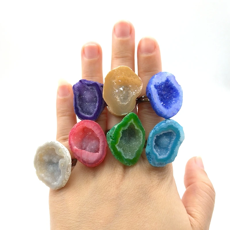 

Natural Druzy Crystals Freeform Quartz Rings Jewelry Colors Geode Ring Raw Druzy Adjustable Rings jewelry Women Girl Gift