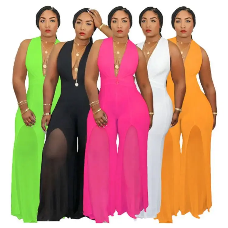 

PEARL Deep V-neck mono mujer Bell-bottoms Sexy Sleeveless Summer One Piece Jumpsuits Women Jumpsuits 2021 Casual Jumpsuit