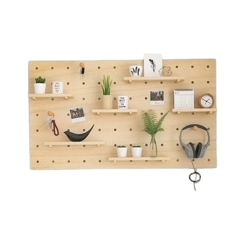 

Home Decoration Storage Wood Craft Round Shape Wall Shelf Rack Wooden Pegboard