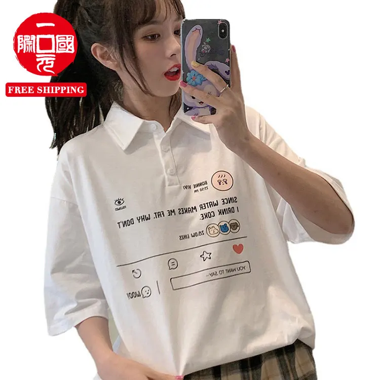 

Japanese polo shirt short-sleeved t-shirt women Korean style loose girl blouse
