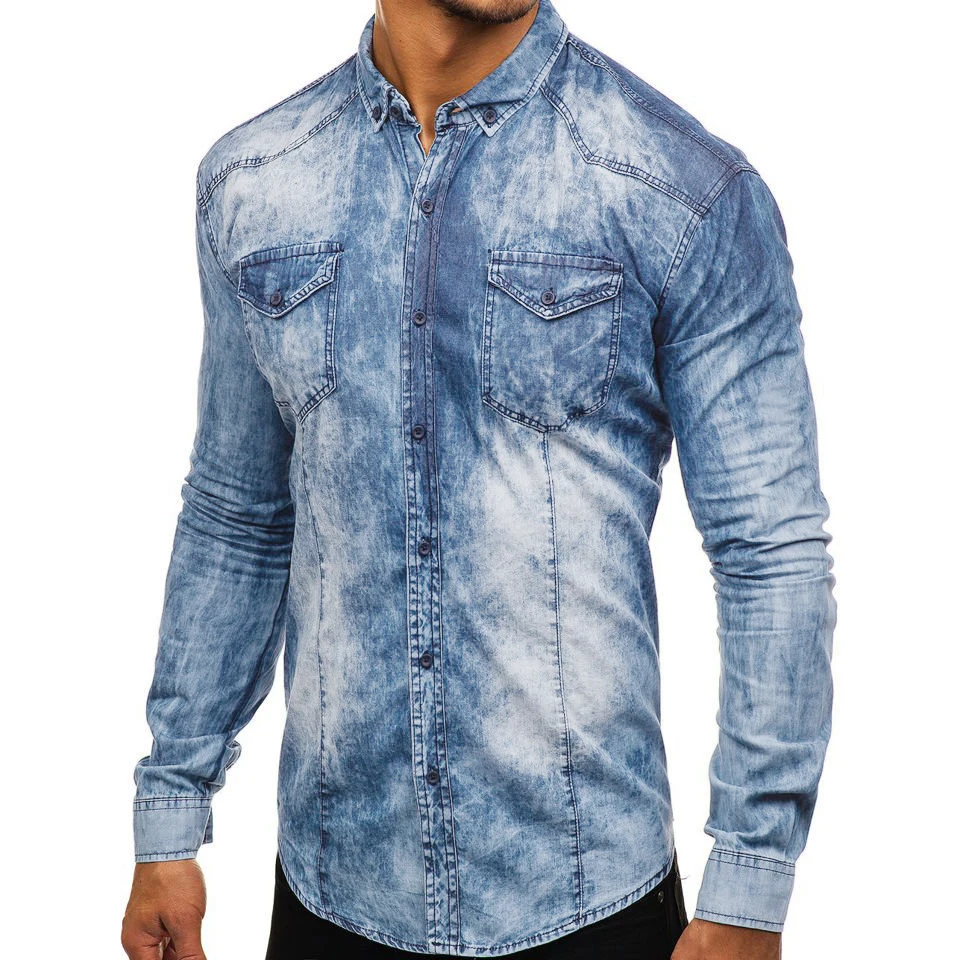 

Men's Shirts Denim Jeans Mens Slim Fit Long Sleeve Button Down Shirt For Men