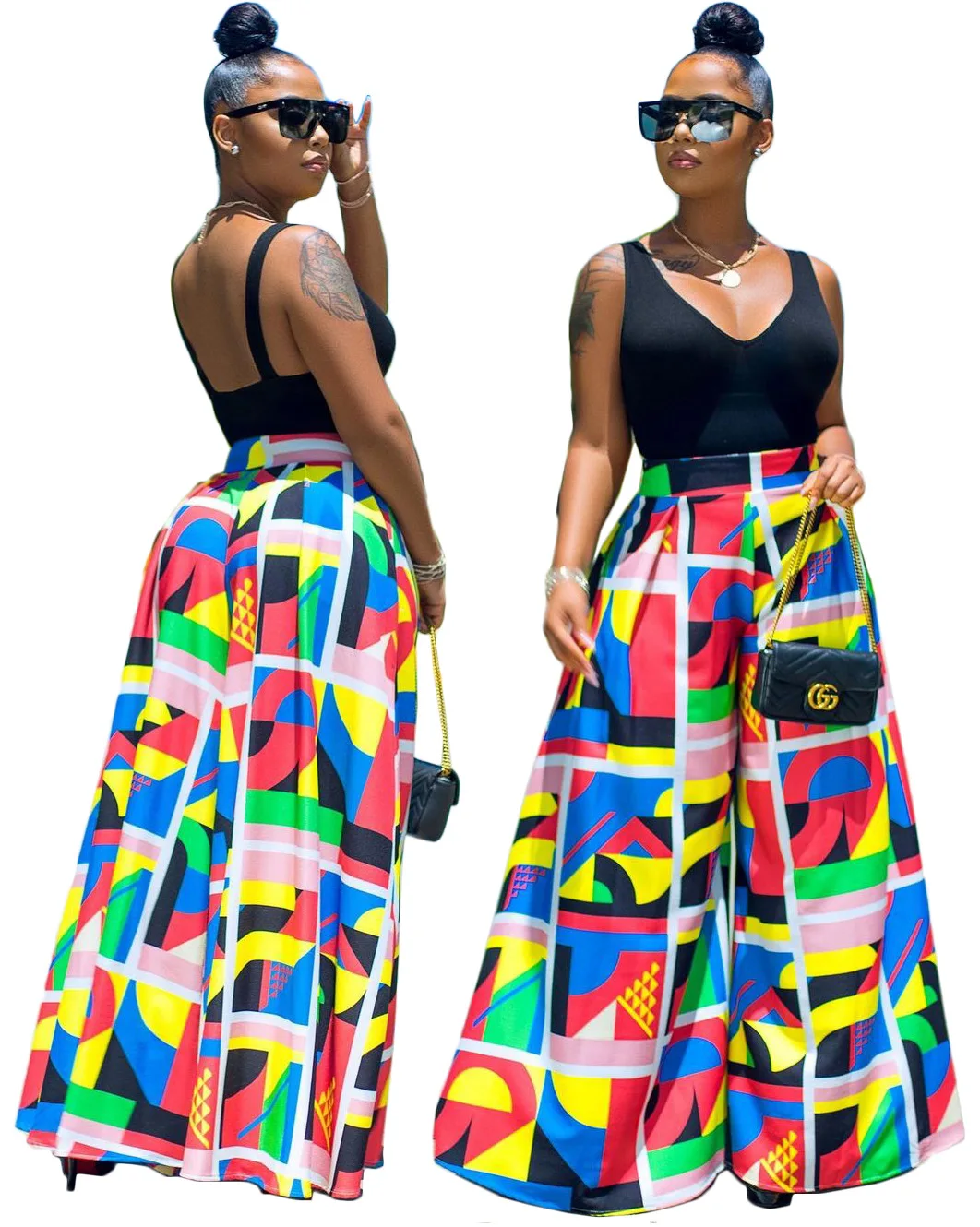 

10305-MX19 elastic waist african print wide leg pants women sehe fashion