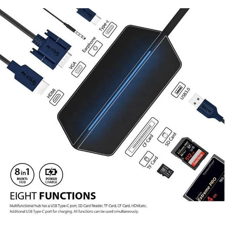 
New Design Mini Industrial Usb Type C Adapter Driver Custom 8 Port Usb Hub 