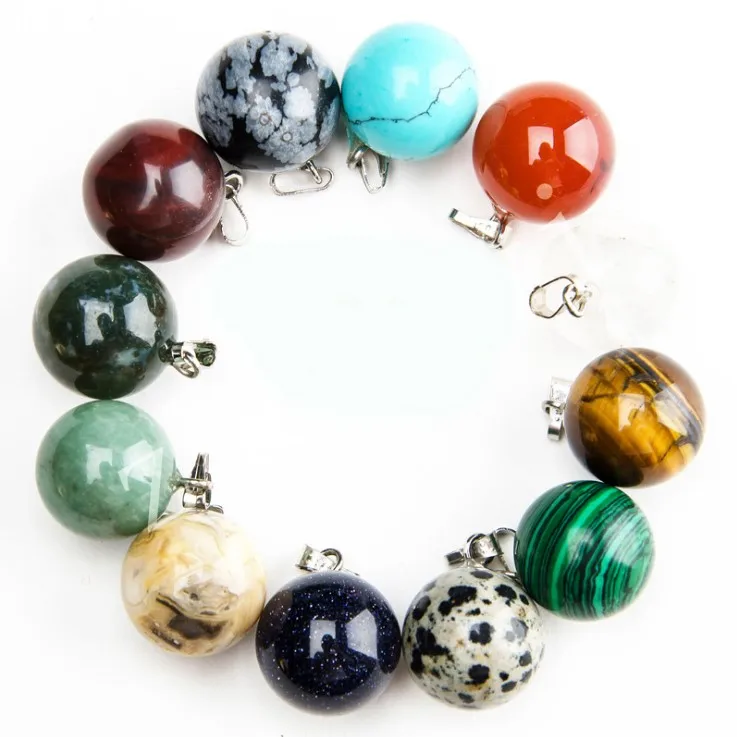 

Wholesale unique fashion natural stone round crystal ball pendant necklace, Colours