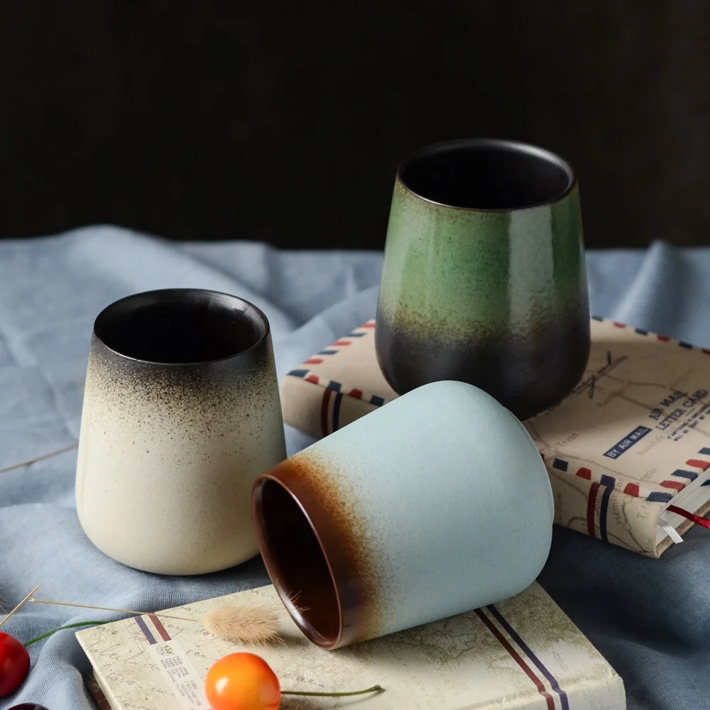 

Gradient Hand Cup Japanese Vintage Art Straight Mug ceramic mug, 6 colors