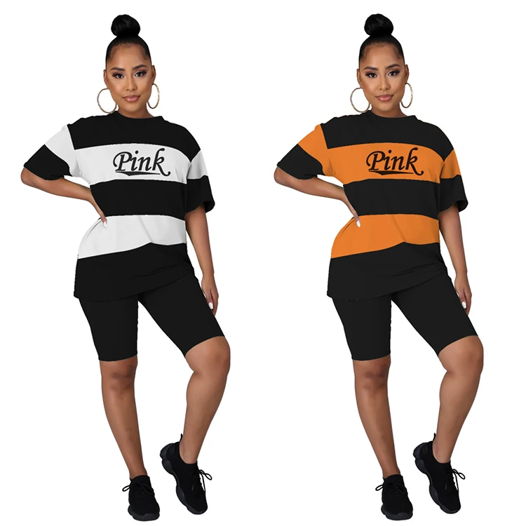 

BN7154 Fashion Stripes Gym Clothing Women 2 Piece Women Short Set Clothing Shorts Women