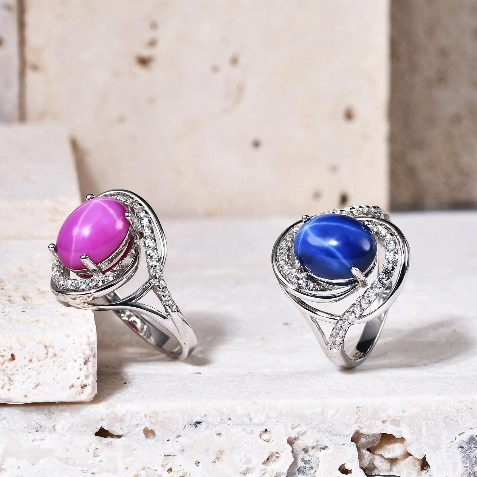

A5553R Abiding Jewelry Online Ring Store Support Cats Eye Gemstone 925 Sterling Silver Statement Design Woman Rings