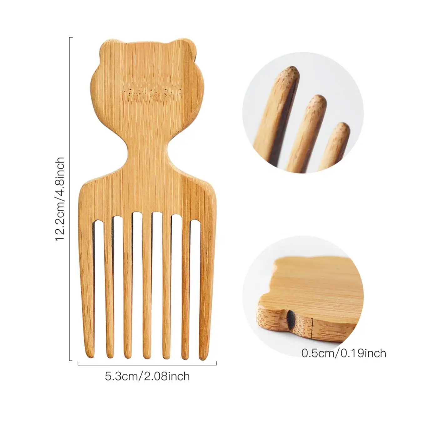 

Wholesale Private Label Bamboo Bear Wooden Shape Eco-friendly Wide Tooth Afro Hair Pick Comb