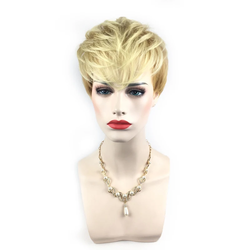 

Short Straight Style Partial Points Wigs 27# Gold Blonde Factory Price Good Feedback Wholesale For White Women, Ombre