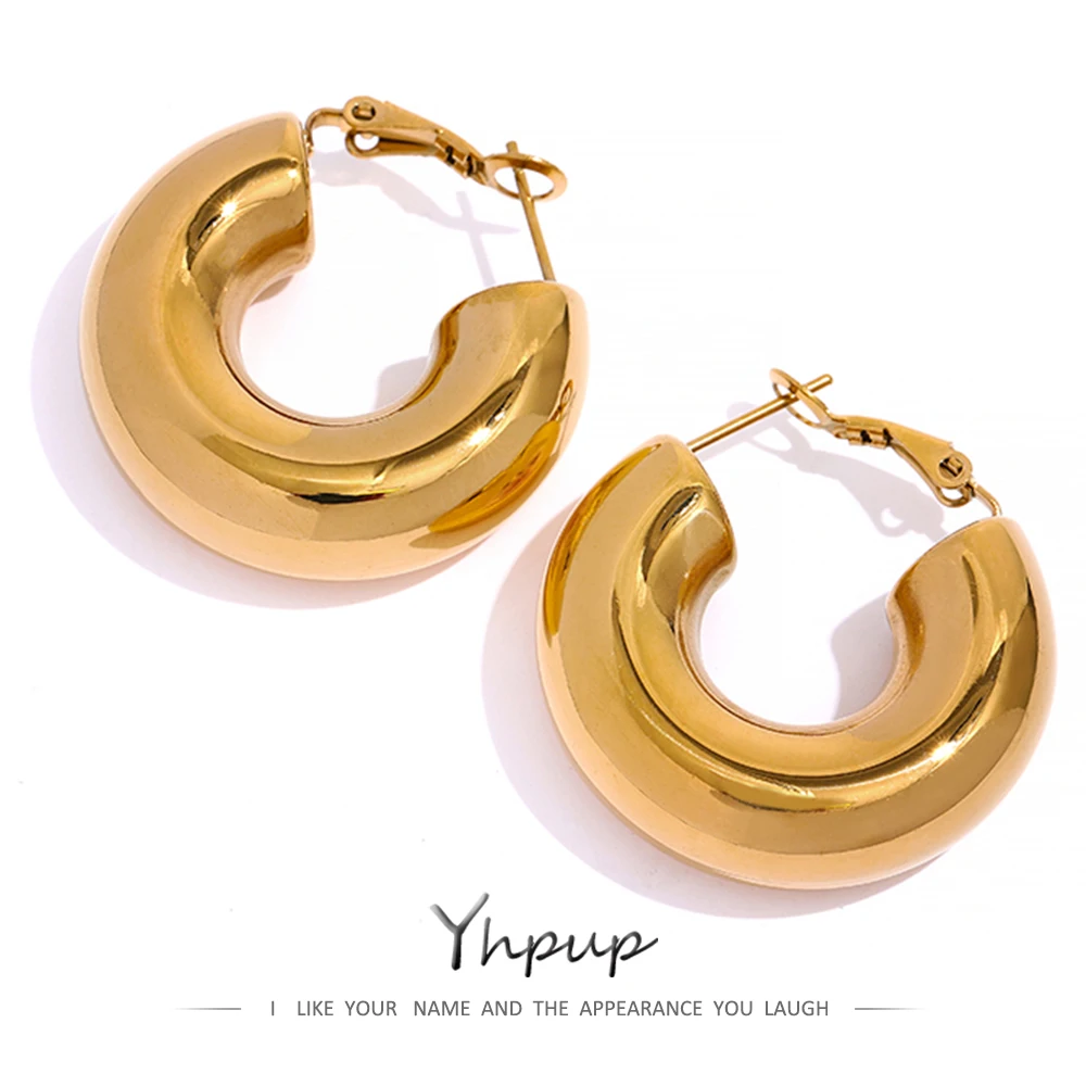 

JINYOU 891 Temperament Waterproof Fashion Jewelry Charm 2022 Chunky Minimalist Stainless Steel Gold Hoop Huggie Earrings Women