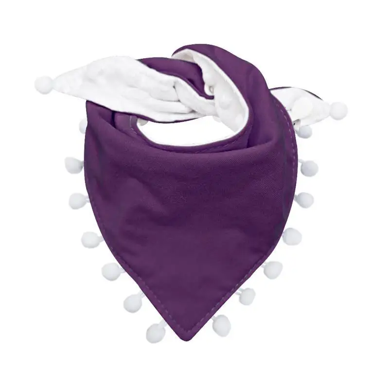 

New Style Soft Pure Color Cotton With Pompom Lace Baby Triangle Bibs