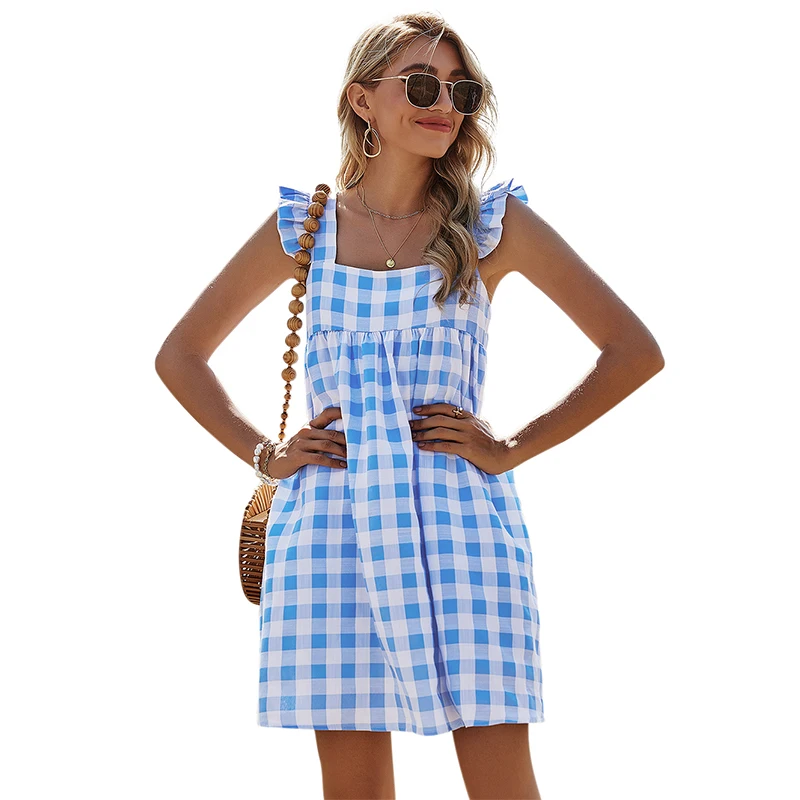 

Women Summer Casual T Shirt Dresses Suspender A-Line Swing Dress High Waisted Mini Dress