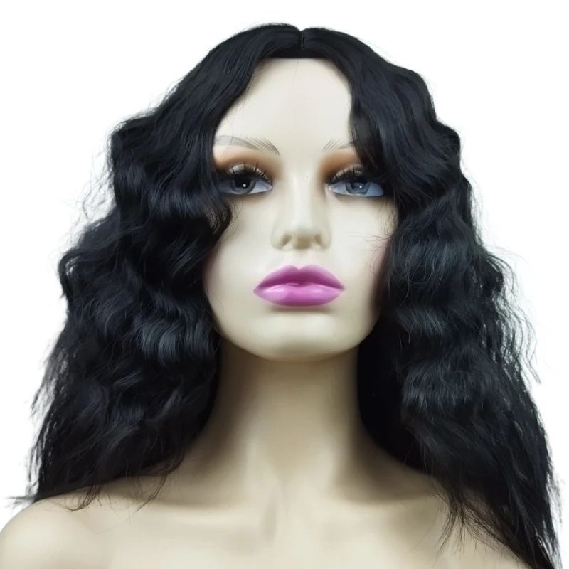 

LW-01BK Factory Wholesale Full Head Wig Natural Color Corn Wavy Curly Wig Hair, Black,brown,wine red,customized