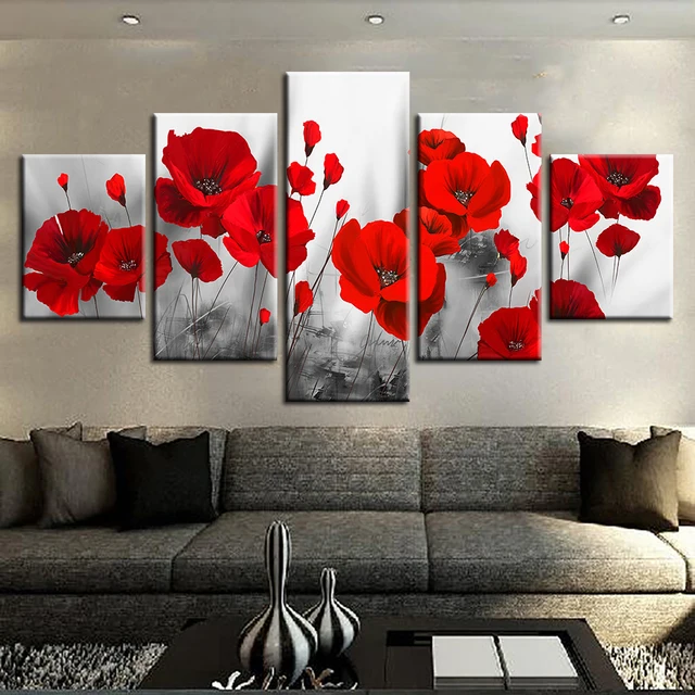 Living Room 5 Pieces Romantic Poppies Red Flowers Modular Canvas Art  Picture Wall Print Simple Flower Paintings - Buy Simple Flower  Paintings,Canvas Picture Print,Art Picture Wall Product on Alibaba.com