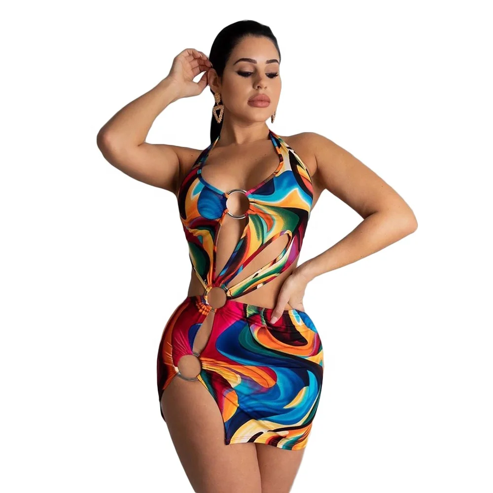 

B24573A New arrival colorful printed swimsuit dress