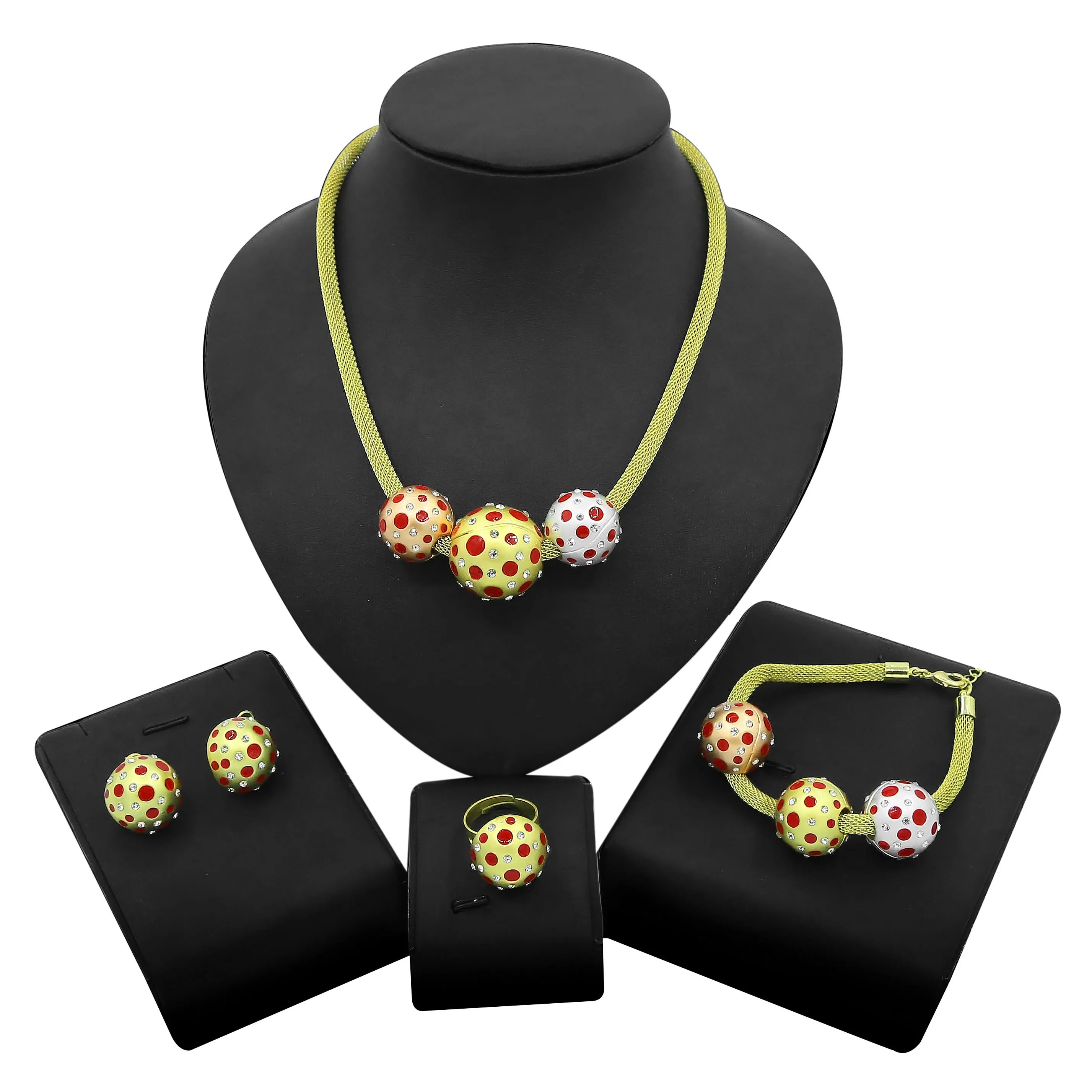 

Yulaili Fashion Multi Color Bead Design Gold Plated Necklace Set Earrings Ring Set For Women's Daily Party Wearing Jewelry Sets