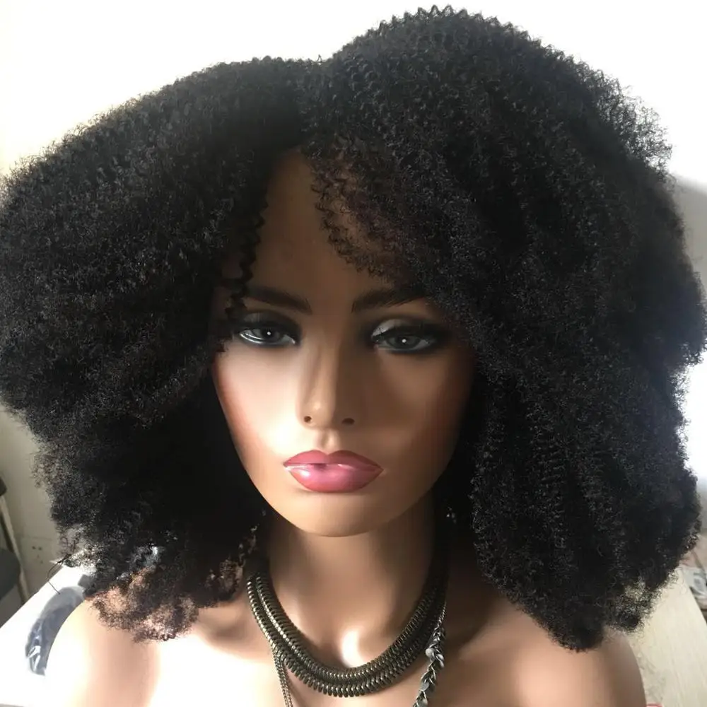 

2019 Afro kinky curly full cap machine made wig for black woman , none lace wig