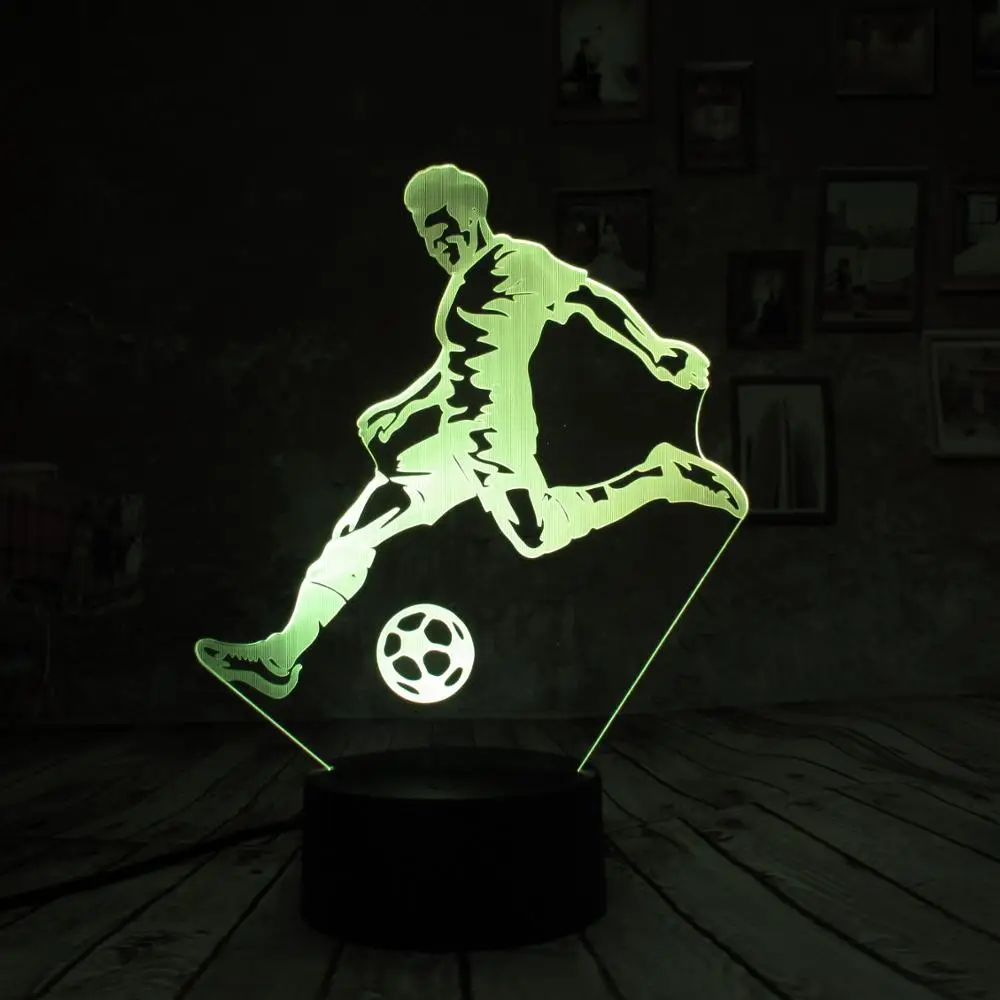 3D soccer player desk table LED night light color changing.3D Lamp Illusion 