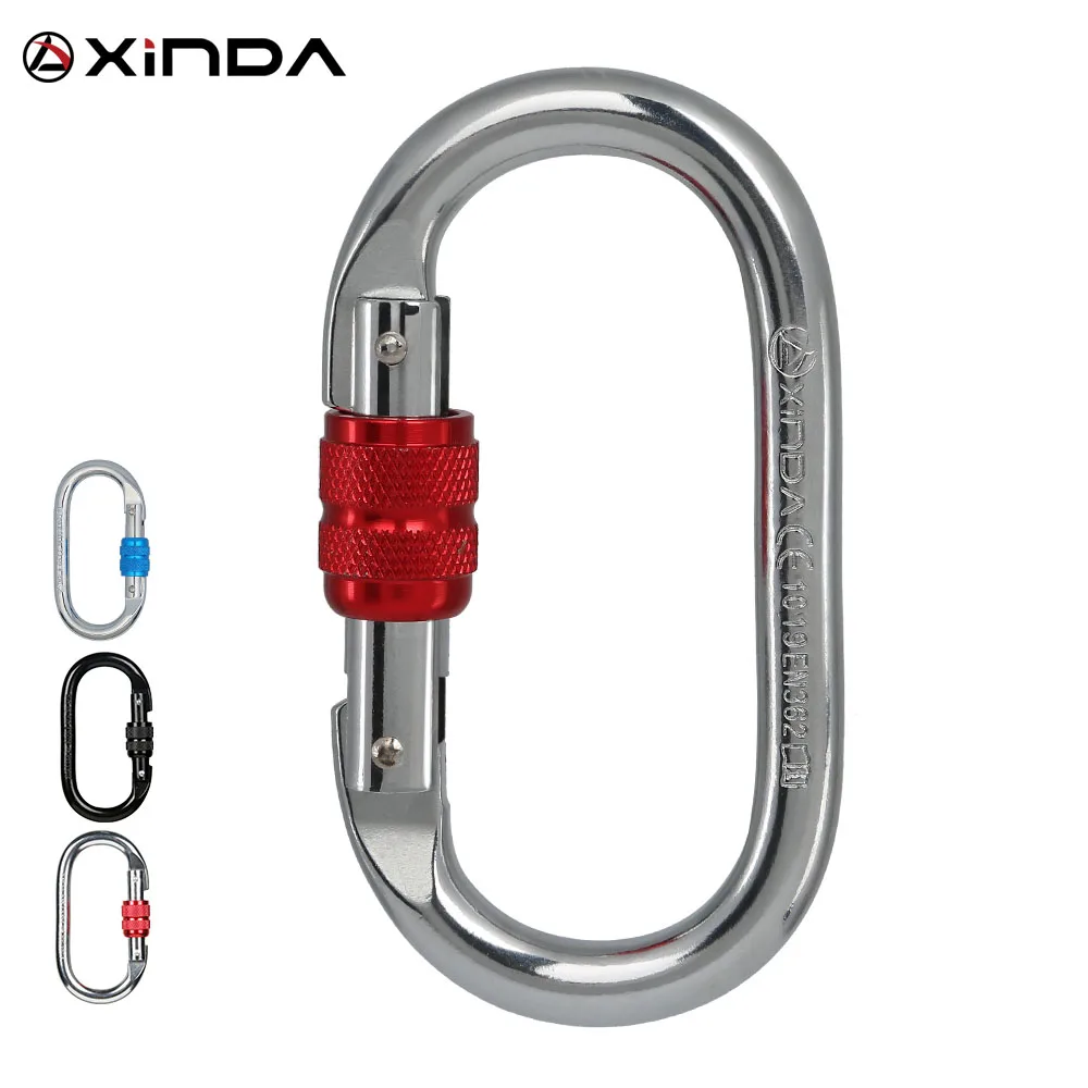 

XINDA 25kN heavy duty oval screw gate stainless steel carabiner for rock climbing hiking, Silver black