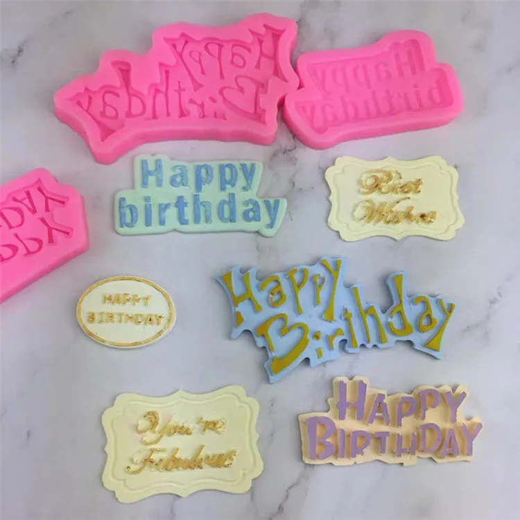 

Y2832 Handmade Happy Birthday Best Wish silicone chocolate molds for cake decoration, Random