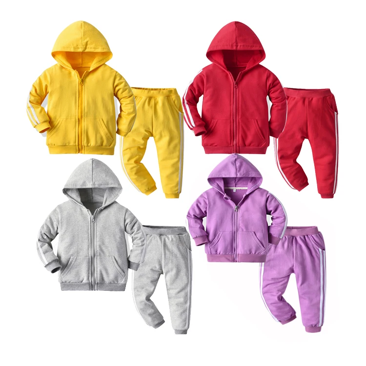 

High quality hooded unisex baby track suit wholesale kids girls tracksuit 2 pieces, 4 colors