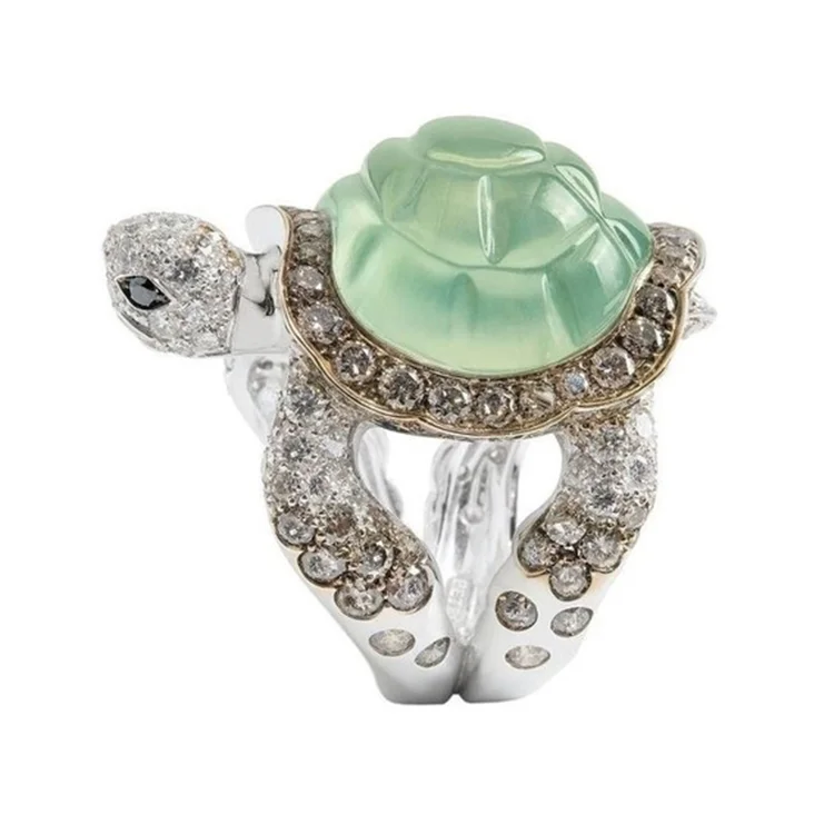 

Green Crystal Turtle Ring Emerald Animal Ring Cute Ring Women