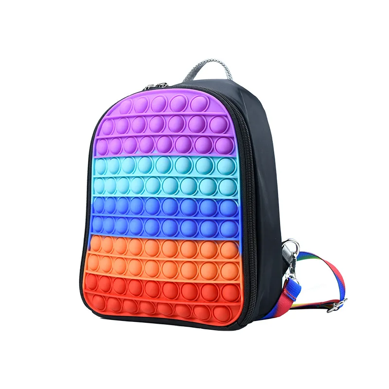 

TOYSRUNNER Silicone Push Pop Bags Up Fidget Backpack School Toy Bag Cartoon Rainbow Bubble Popper Fidget Backpack