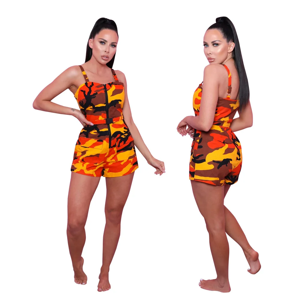 

AI02-8287 Fashion casual camouflage suspender shorts jumpsuit