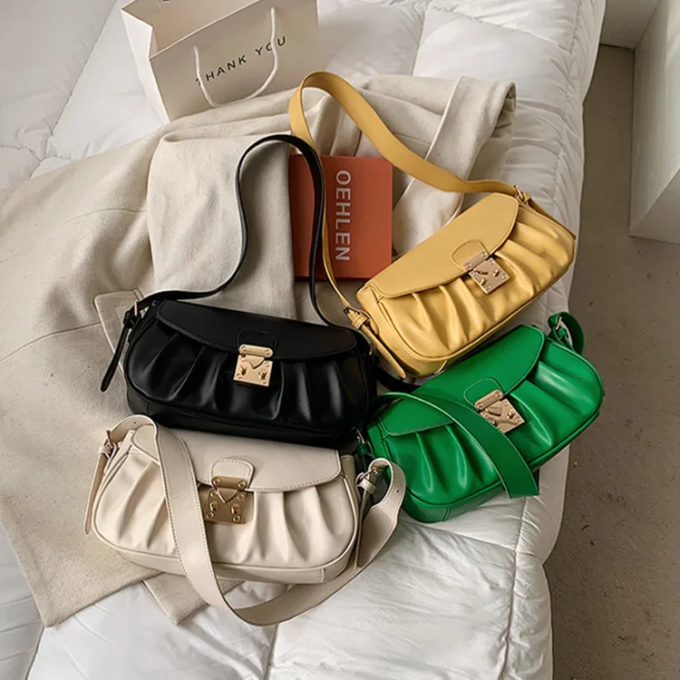 

2021 Summer Ruched Vegan Leather Women Armpit Bags Shoulder Sling Underarm Bag Ladies Hand Bags, As picture