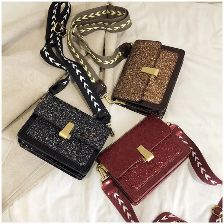 

Women 2021 Handbag Fashion Sequined Textured Small Bag Shoulder Strap Diagonal Genuine Leather Handbags For Women