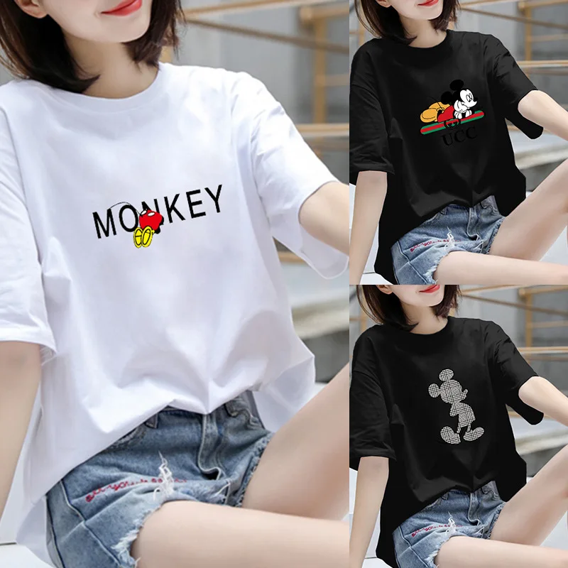 

New cotton women's round neck short sleeve T-shirt women's Mickey cartoon large size loose custom foreign trade wholesale