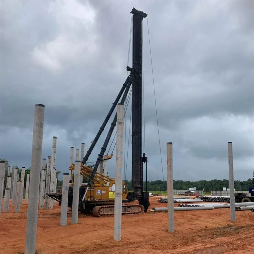 
Crane Pile Driver mounted diesel pile hammer and pile leader 