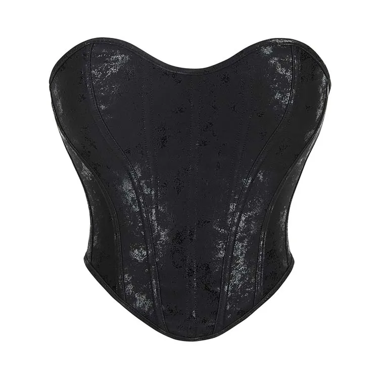 Women Bustier Crop Top Back Zip Overbust Corset Body Shaper Short Torso Korset