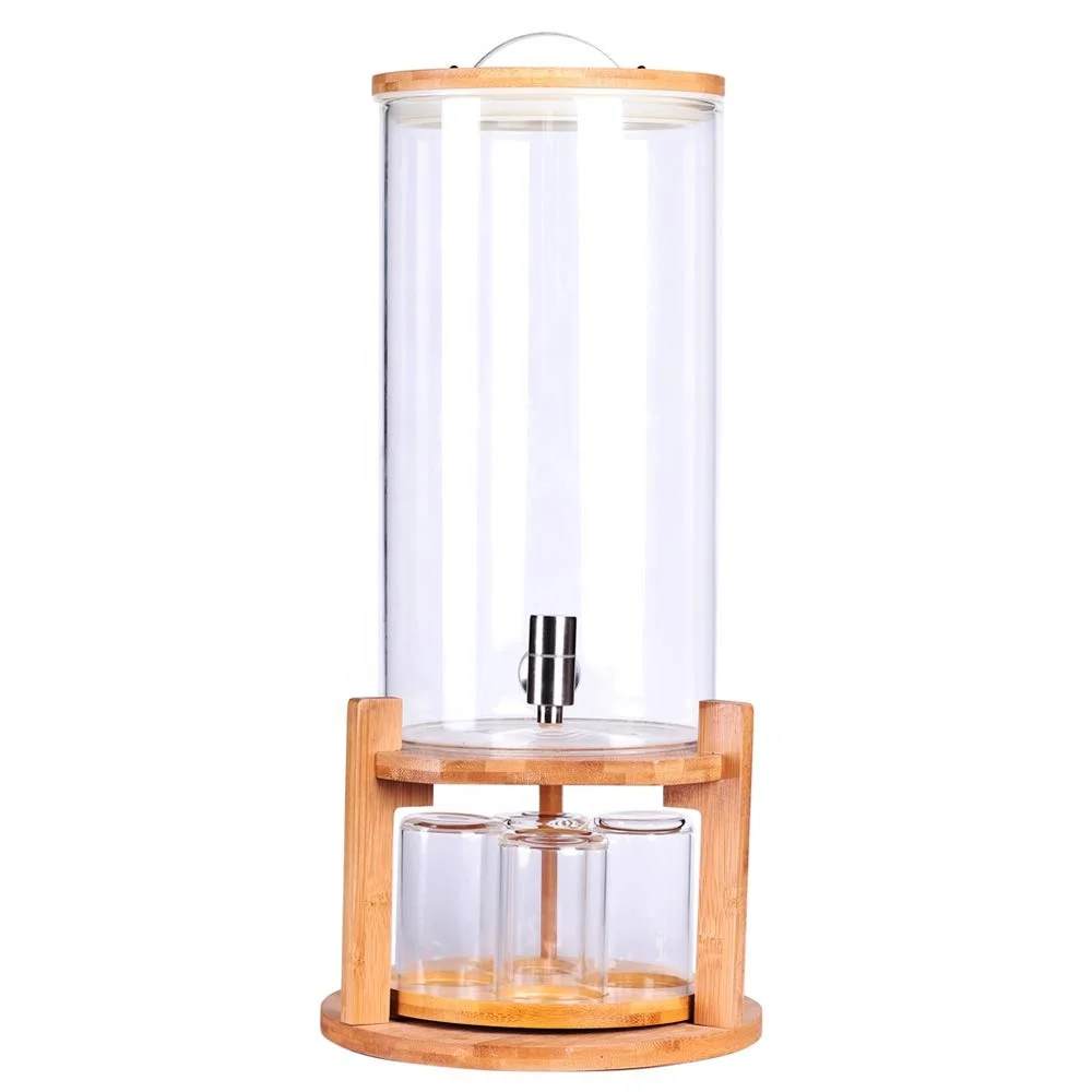 

11L Borosilicate Glass Drink Dispenser on Wooden Stand with Airtight Bamboo Lid and Stainless Steel Spigot for Juice, Transparent
