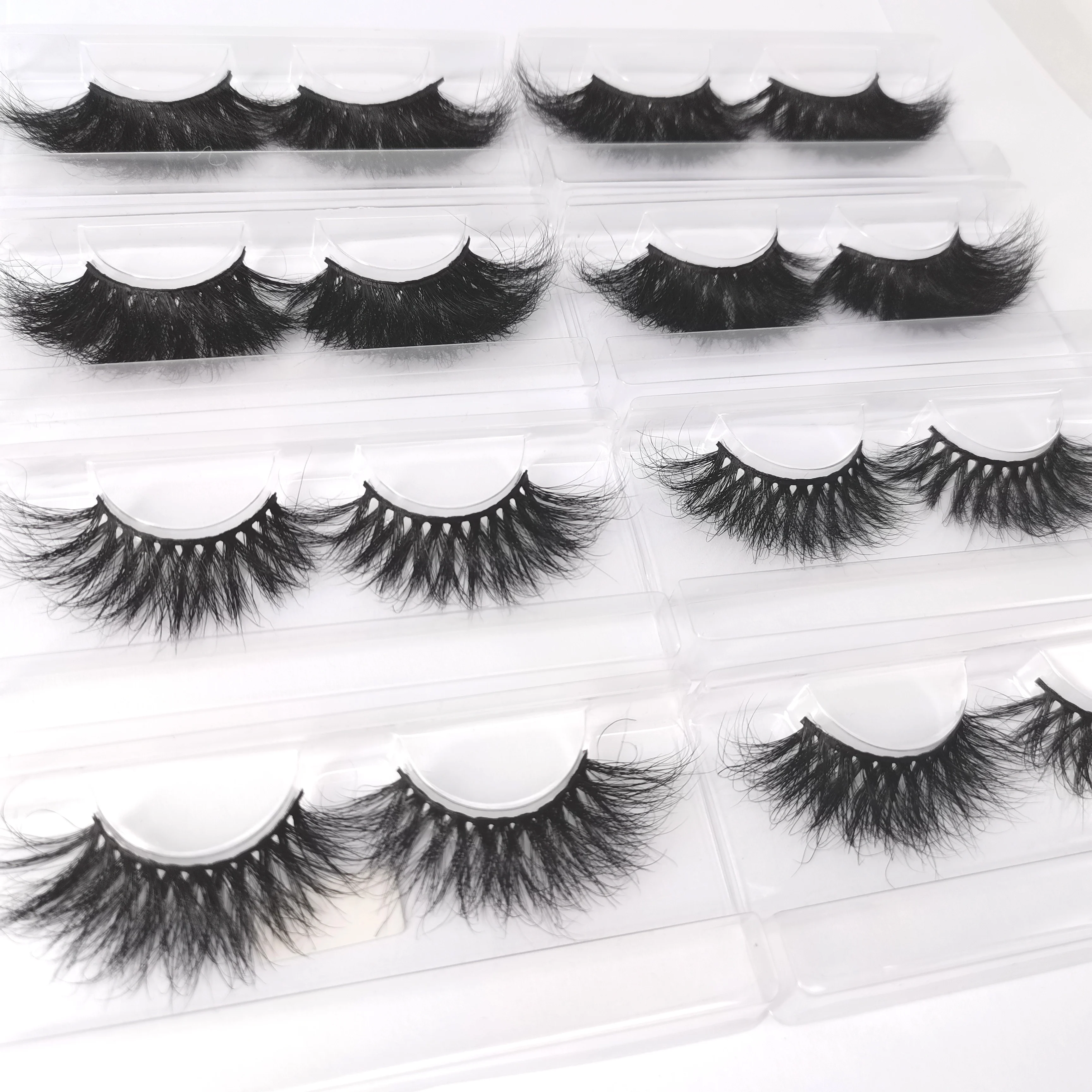 

Custom Own Brand Dramatic Long 25mm Fluffy Hand Made Luxury Mink Eyelashes Packaging Box Private Label Custom, Natural black