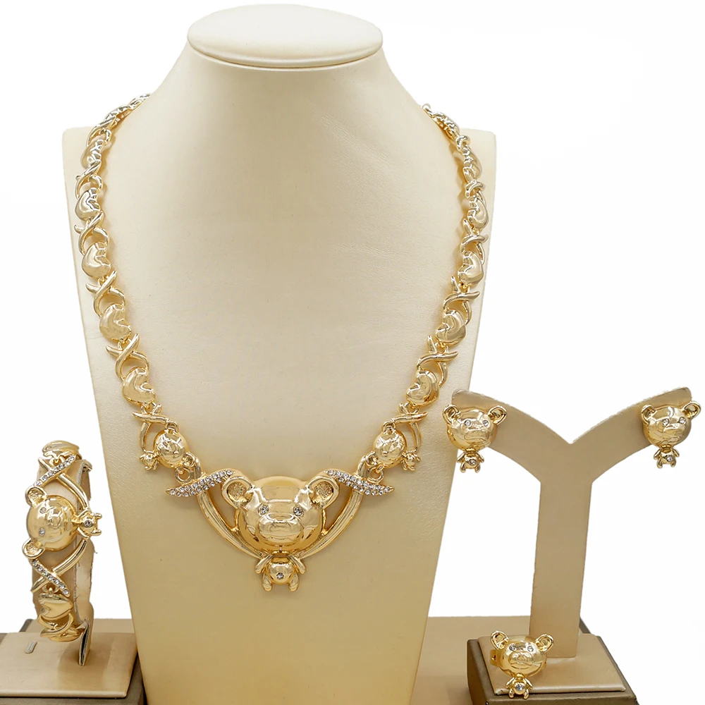 

Yulaili new style teddy bear 18k gold color luxury jewelry set necklace set jewelry women