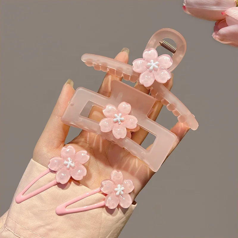 

New arrival cherry blossom hair claw lady girls pink hair clip