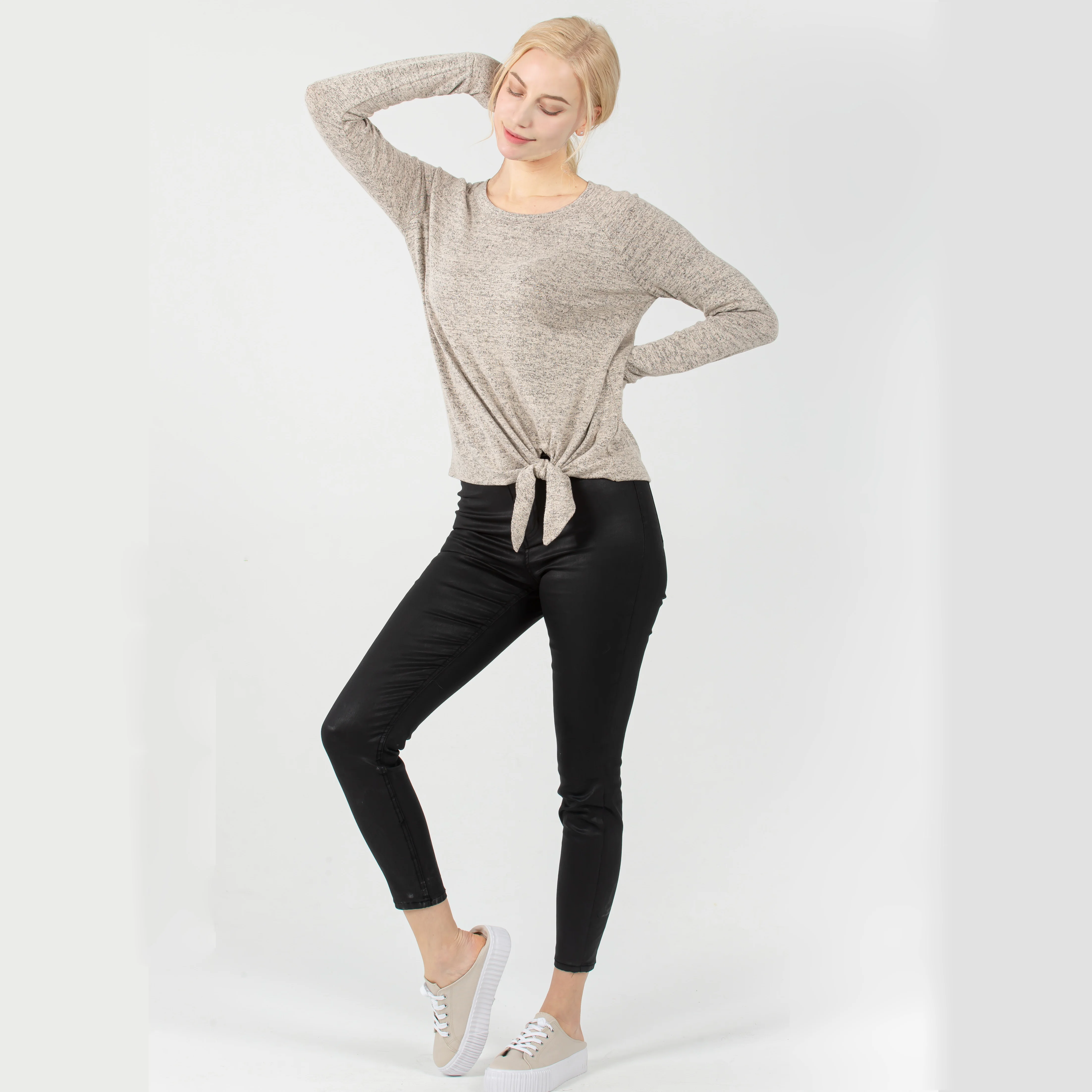 

Women Spring Fashion Crewneck Melange Soft Plain Long Sleeve Sweaters Hoodies Pullovers Top