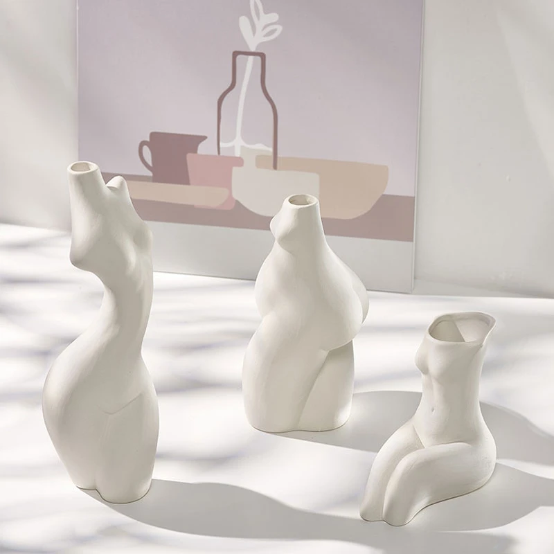

Nordic Body Art Ceramics Vase Female Sculpture Vases Living Room Office Flower Arrangement Container Home Decoration Accessories, As picture
