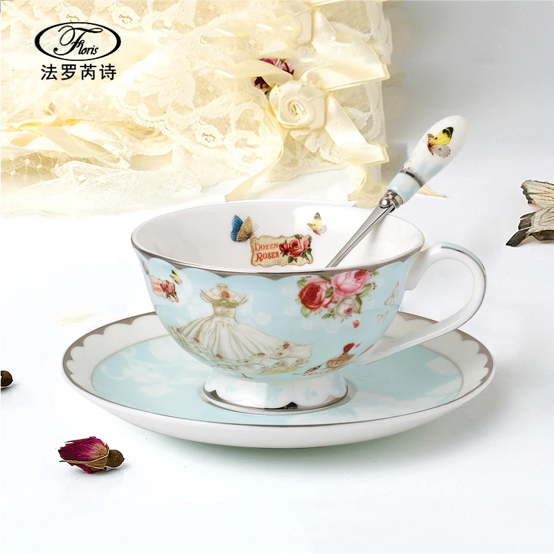 

Coffee and tea set Glass tea pot , bone china tea cup and saucer with stainless steel spoon