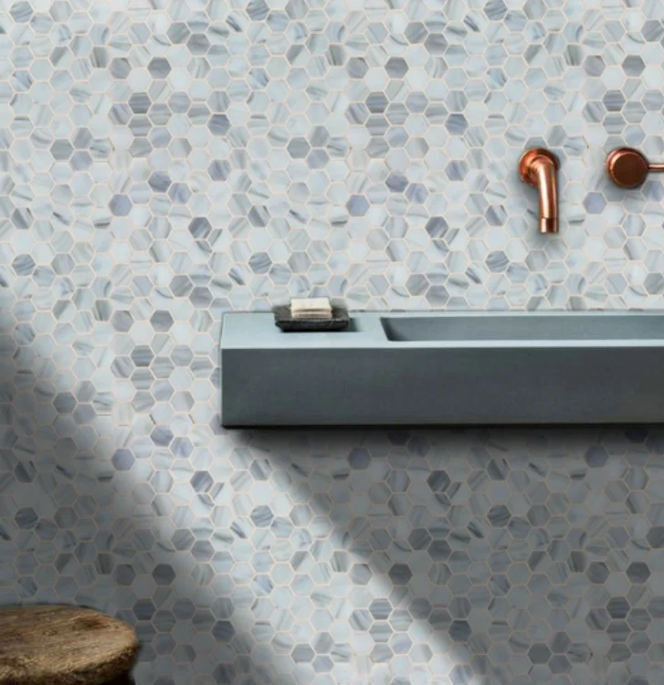 iridescent glass mosaic white waterline tile for sale