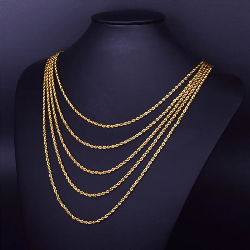 

wholesale Rope Chain Necklace Gold Color Stainless Steel Hip Hop Jewelry For Women