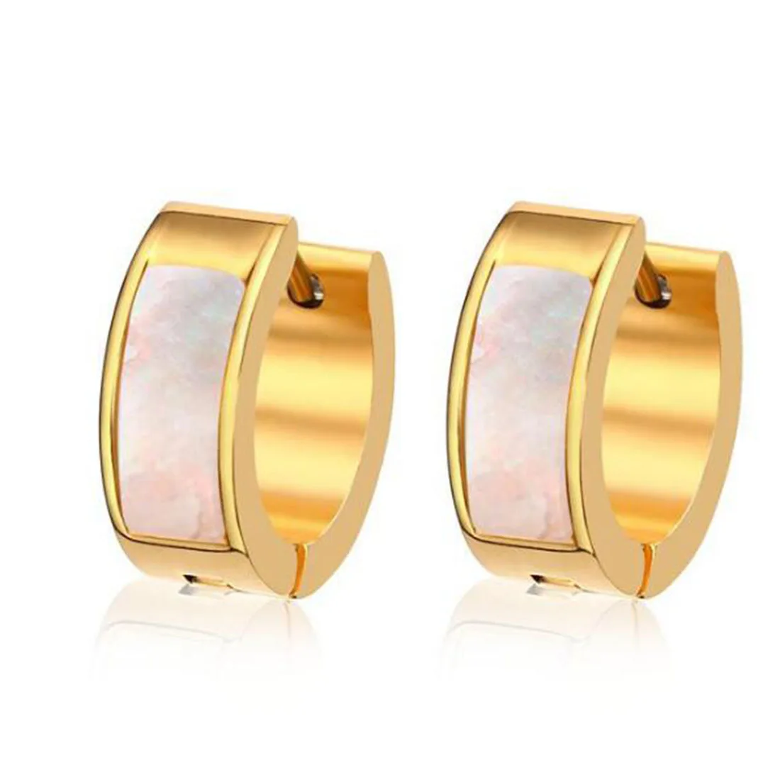 

ERJSF00019 16MM Womens 18K Gold Plated Surgical Steel Hypoallergenic Simulated AB Color Opal Hoop Huggie Earrings