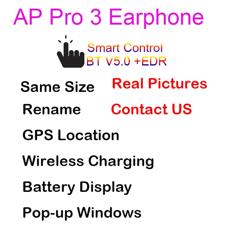 

TWS Pro 3 Wireless BT5.0 Earphones Rename GPS Positioning Headsets Airoha 1536u Wireless Earbuds With ANC Page i100000