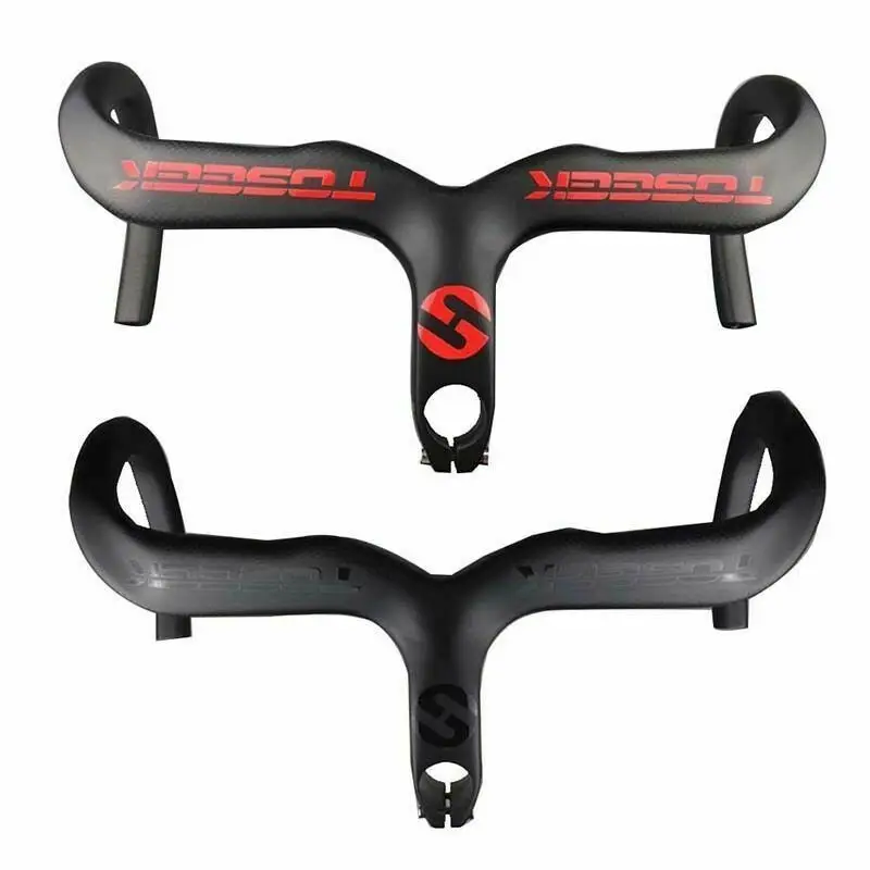 

Road Bike Handlebar 400/420/440*28.6mm Dropbar Cycling Integrated Drop Bars Carbon Road Bicycle Handlebar, Black/red