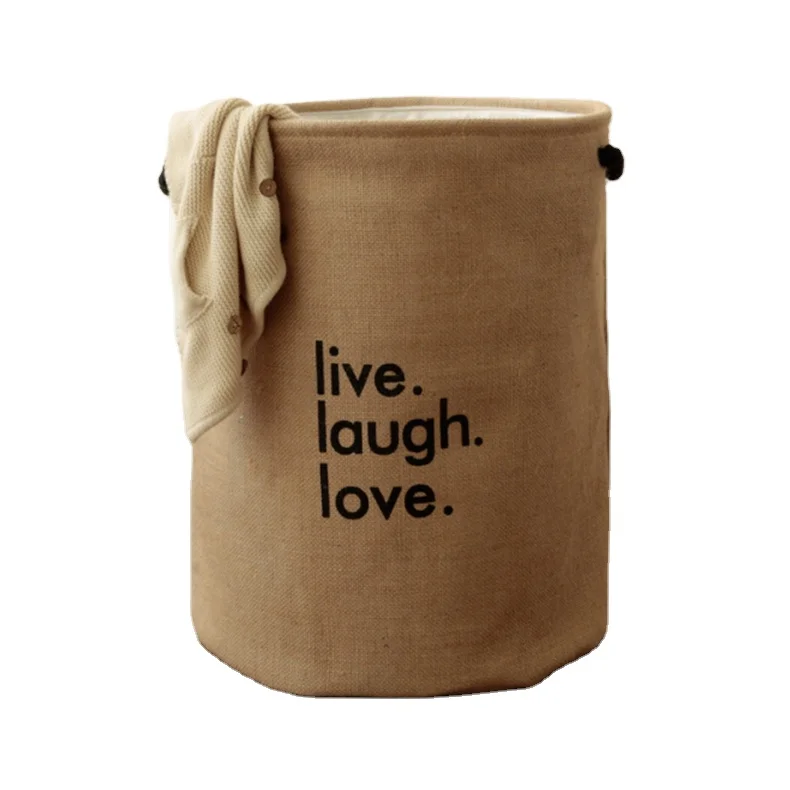 

Customized Logo Multi-Function Decorative Cotton Folding Collapsible Linen Hemp Burlap Jute Laundry Basket, Customized color