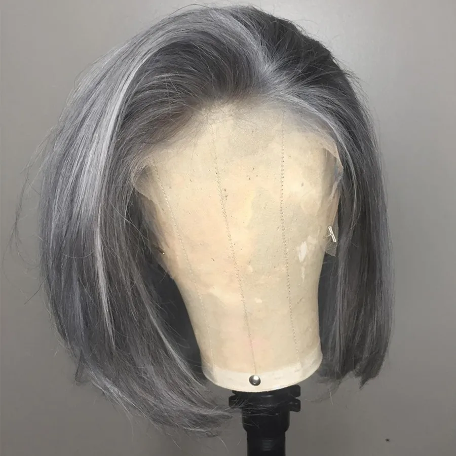 

150 Density Grey Wig Colored Human Hair Wigs Brazilian Straight Short Bob Lace Front Wig For Women Black Pre Plucked Remy